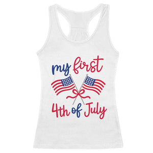 My First 4th of July Crossed American Flags Bow Racerback Tank Top Patriotic Baby Girl Holiday Milestone