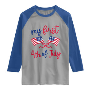 My First 4th of July Crossed American Flags Bow Raglan Shirt Patriotic Baby Girl Holiday Milestone