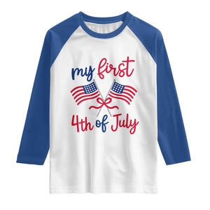 My First 4th of July Crossed American Flags Bow Raglan Shirt Patriotic Baby Girl Holiday Milestone