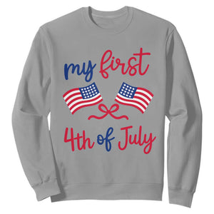 My First 4th of July Crossed American Flags Bow Sweatshirt Patriotic Baby Girl Holiday Milestone
