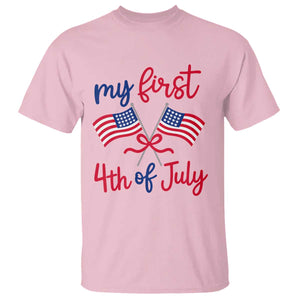 My First 4th of July Crossed American Flags Bow T Shirt Patriotic Baby Girl Holiday Milestone