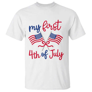 My First 4th of July Crossed American Flags Bow T Shirt Patriotic Baby Girl Holiday Milestone