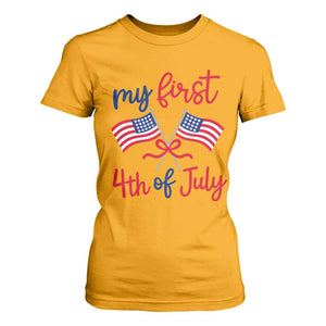 My First 4th of July Crossed American Flags Bow T Shirt For Women Patriotic Baby Girl Holiday Milestone