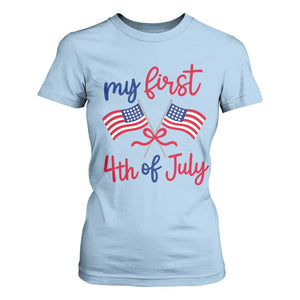 My First 4th of July Crossed American Flags Bow T Shirt For Women Patriotic Baby Girl Holiday Milestone