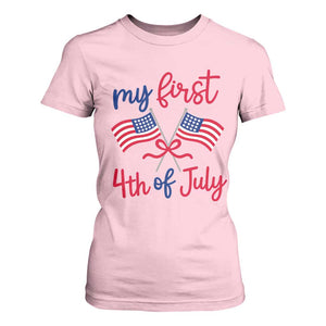 My First 4th of July Crossed American Flags Bow T Shirt For Women Patriotic Baby Girl Holiday Milestone