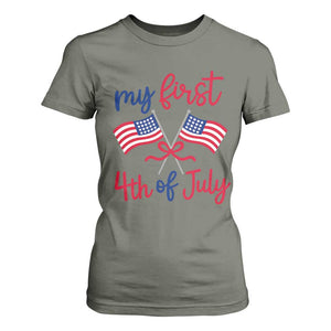 My First 4th of July Crossed American Flags Bow T Shirt For Women Patriotic Baby Girl Holiday Milestone