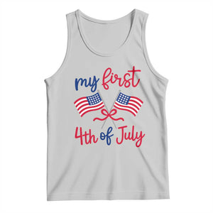 My First 4th of July Crossed American Flags Bow Tank Top Patriotic Baby Girl Holiday Milestone