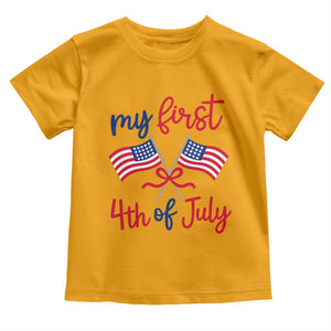 My First 4th of July Crossed American Flags Bow Toddler T Shirt Patriotic Baby Girl Holiday Milestone