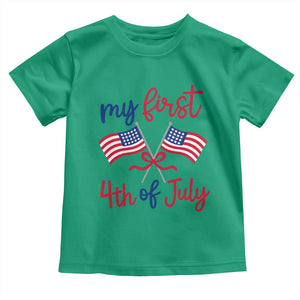 My First 4th of July Crossed American Flags Bow Toddler T Shirt Patriotic Baby Girl Holiday Milestone