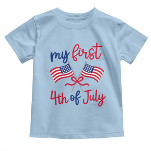My First 4th of July Crossed American Flags Bow Toddler T Shirt Patriotic Baby Girl Holiday Milestone