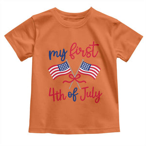 My First 4th of July Crossed American Flags Bow Toddler T Shirt Patriotic Baby Girl Holiday Milestone