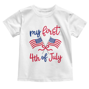 My First 4th of July Crossed American Flags Bow Toddler T Shirt Patriotic Baby Girl Holiday Milestone