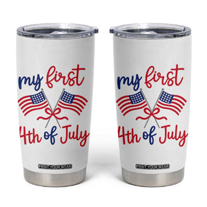 My First 4th of July Crossed American Flags Bow Tumbler Cup Patriotic Baby Girl Holiday Milestone