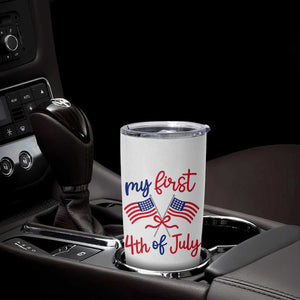 My First 4th of July Crossed American Flags Bow Tumbler Cup Patriotic Baby Girl Holiday Milestone