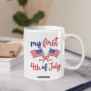 My First 4th of July Crossed American Flags Bow Coffee Mug Patriotic Baby Girl Holiday Milestone