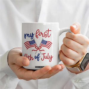 My First 4th of July Crossed American Flags Bow Coffee Mug Patriotic Baby Girl Holiday Milestone