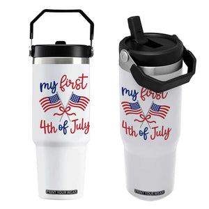 My First 4th of July Crossed American Flags Bow Flip Straw Tumbler Patriotic Baby Girl Holiday Milestone