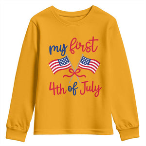 My First 4th of July Crossed American Flags Bow Youth Sweatshirt Patriotic Baby Girl Holiday Milestone