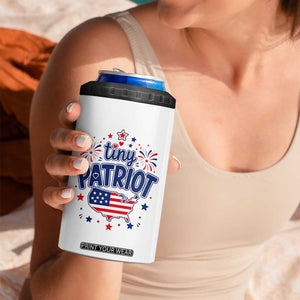 Tiny Patriot 4th of July Fireworks 4 in 1 Can Cooler Tumbler USA Map American Flag Red White and Blue Patriotic Holiday