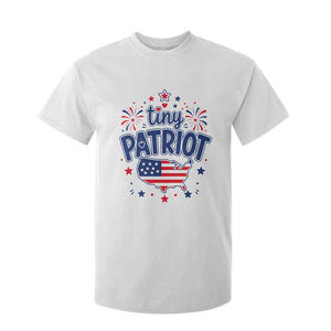 Tiny Patriot 4th of July Fireworks T Shirt For Kid USA Map American Flag Red White and Blue Patriotic Holiday