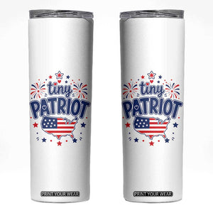 Tiny Patriot 4th of July Fireworks Skinny Tumbler USA Map American Flag Red White and Blue Patriotic Holiday