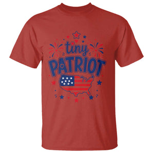 Tiny Patriot 4th of July Fireworks T Shirt USA Map American Flag Red White and Blue Patriotic Holiday