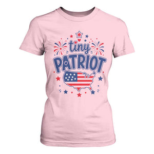 Tiny Patriot 4th of July Fireworks T Shirt For Women USA Map American Flag Red White and Blue Patriotic Holiday