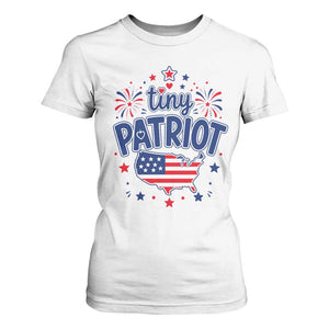 Tiny Patriot 4th of July Fireworks T Shirt For Women USA Map American Flag Red White and Blue Patriotic Holiday