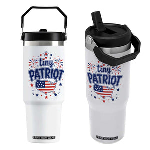 Tiny Patriot 4th of July Fireworks Flip Straw Tumbler USA Map American Flag Red White and Blue Patriotic Holiday