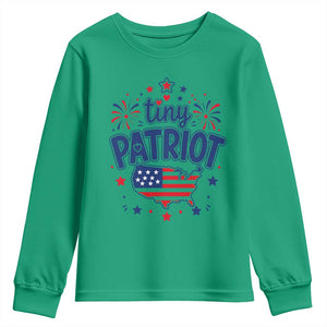 Tiny Patriot 4th of July Fireworks Youth Sweatshirt USA Map American Flag Red White and Blue Patriotic Holiday