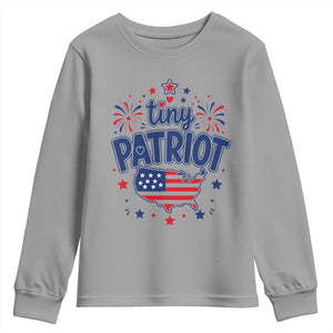 Tiny Patriot 4th of July Fireworks Youth Sweatshirt USA Map American Flag Red White and Blue Patriotic Holiday