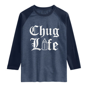 Chug Life Funny Baby Milk Bottle Graphic Raglan Shirt Hip Hop Parody Milestone Gift