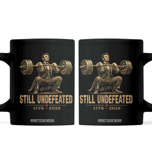 Funny Abraham Lincoln Squatting Barbell Semiquincentennial Coffee Mug Still Undefeated 1776 to 2026 Muscular President Gym Bodybuilder