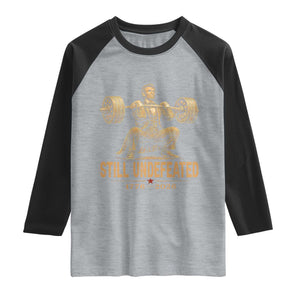 Funny Abraham Lincoln Squatting Barbell Semiquincentennial Raglan Shirt Still Undefeated 1776 to 2026 Muscular President Gym Bodybuilder