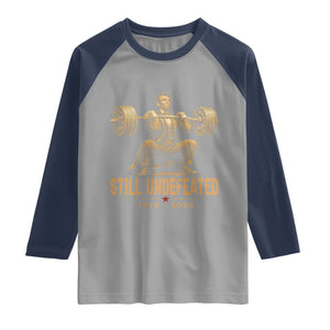 Funny Abraham Lincoln Squatting Barbell Semiquincentennial Raglan Shirt Still Undefeated 1776 to 2026 Muscular President Gym Bodybuilder
