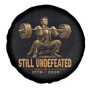 Funny Abraham Lincoln Squatting Barbell Semiquincentennial Spare Tire Cover Still Undefeated 1776 to 2026 Muscular President Gym Bodybuilder