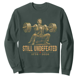 Funny Abraham Lincoln Squatting Barbell Semiquincentennial Sweatshirt Still Undefeated 1776 to 2026 Muscular President Gym Bodybuilder