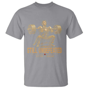 Funny Abraham Lincoln Squatting Barbell Semiquincentennial T Shirt Still Undefeated 1776 to 2026 Muscular President Gym Bodybuilder