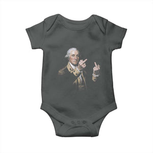 Funny George Washington Middle Fingers Rebel Portrait Baby Onesie Edgy Classic Oil Painting Parody Patriotic Humor Graphic
