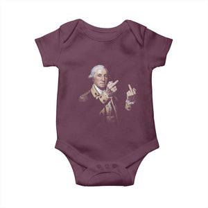 Funny George Washington Middle Fingers Rebel Portrait Baby Onesie Edgy Classic Oil Painting Parody Patriotic Humor Graphic