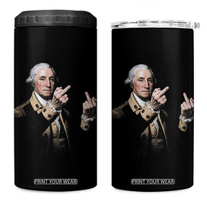 Funny George Washington Middle Fingers Rebel Portrait 4 in 1 Can Cooler Tumbler Edgy Classic Oil Painting Parody Patriotic Humor Graphic