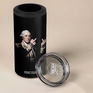 Funny George Washington Middle Fingers Rebel Portrait 4 in 1 Can Cooler Tumbler Edgy Classic Oil Painting Parody Patriotic Humor Graphic
