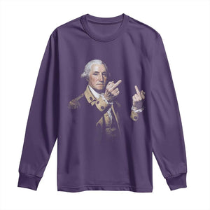 Funny George Washington Middle Fingers Rebel Portrait Long Sleeve Shirt Edgy Classic Oil Painting Parody Patriotic Humor Graphic
