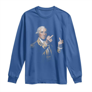 Funny George Washington Middle Fingers Rebel Portrait Long Sleeve Shirt Edgy Classic Oil Painting Parody Patriotic Humor Graphic