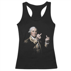 Funny George Washington Middle Fingers Rebel Portrait Racerback Tank Top Edgy Classic Oil Painting Parody Patriotic Humor Graphic