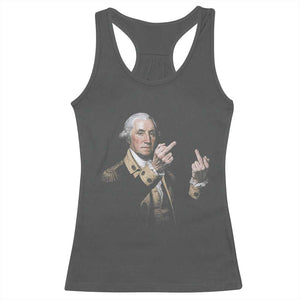 Funny George Washington Middle Fingers Rebel Portrait Racerback Tank Top Edgy Classic Oil Painting Parody Patriotic Humor Graphic