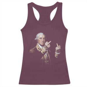 Funny George Washington Middle Fingers Rebel Portrait Racerback Tank Top Edgy Classic Oil Painting Parody Patriotic Humor Graphic