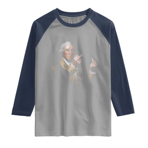 Funny George Washington Middle Fingers Rebel Portrait Raglan Shirt Edgy Classic Oil Painting Parody Patriotic Humor Graphic