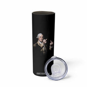 Funny George Washington Middle Fingers Rebel Portrait Skinny Tumbler Edgy Classic Oil Painting Parody Patriotic Humor Graphic