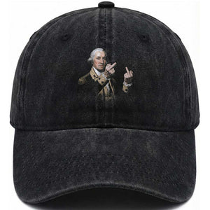 Funny George Washington Middle Fingers Rebel Portrait Washed Cotton Baseball Cap Edgy Classic Oil Painting Parody Patriotic Humor Graphic